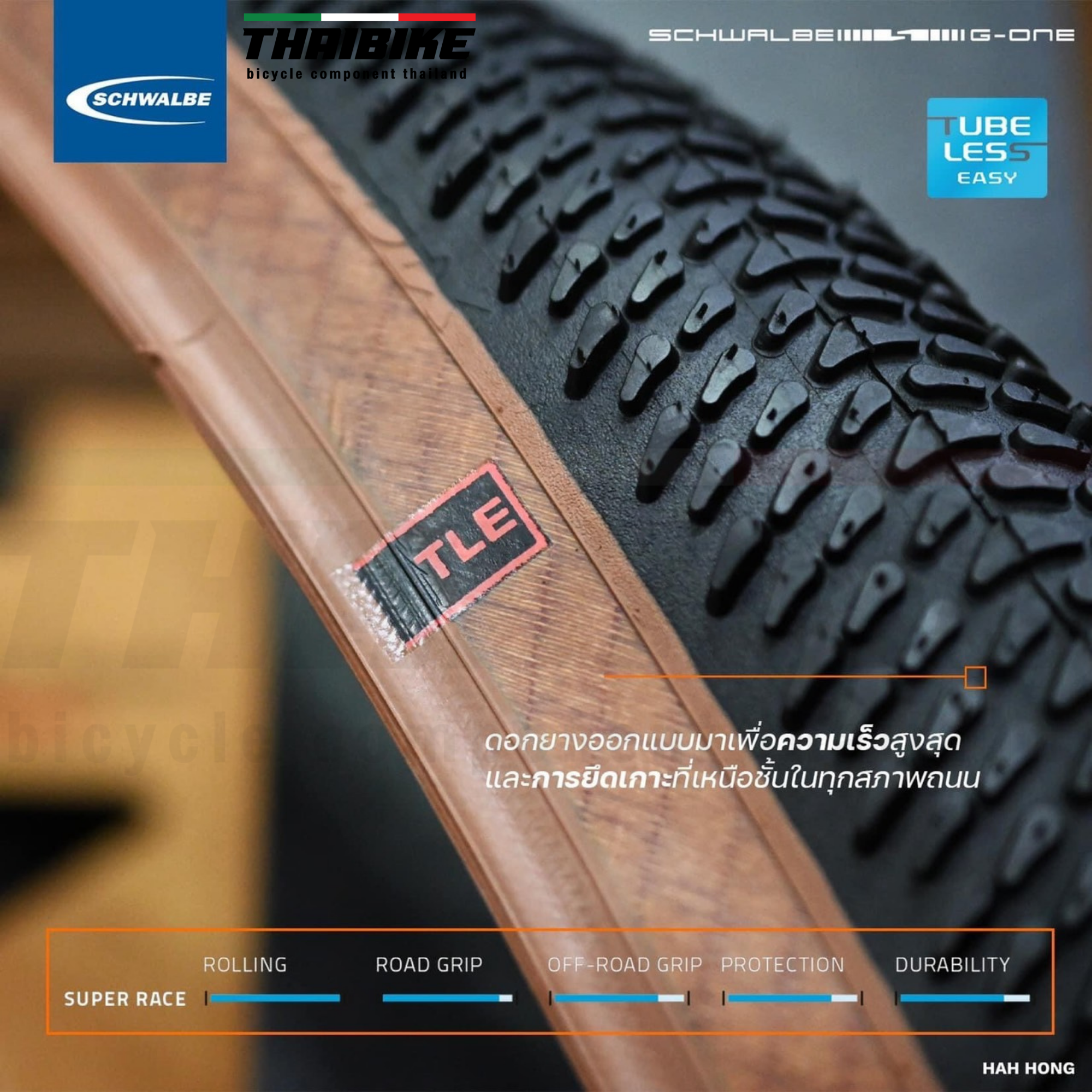ยางนอกจักรยานเสือหมอบ เสือภูเขา ขอบพับ Schwalbe G-One R 700X40