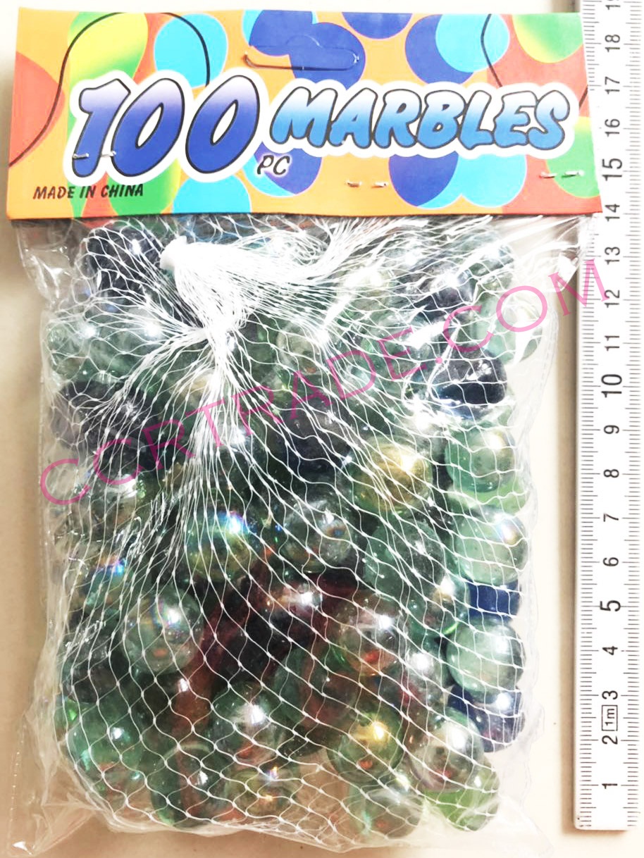 ลูกแก้ว 100 ลูกสีสะท้อน ถุงตาข่าย 18 ซม.