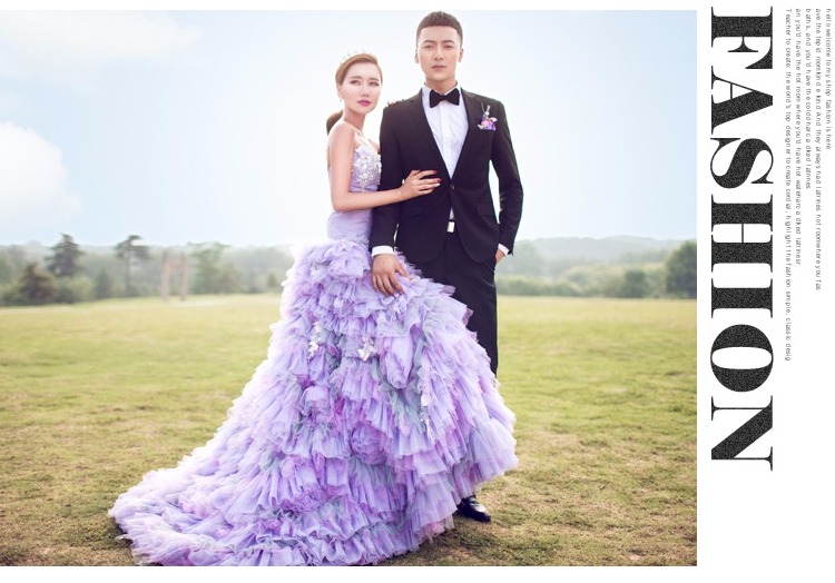 PW460- **พรีออเดอร์**ชุดแต่งงานแฟนซี ชุดเดรสสีม่วง ชุดถ่ายพรีเวดดิ้ง (prewedding dress) & ชุดแต่งงานแฟนซี (Fancy wedding dress) "ธีมสีม่วง ดำ"