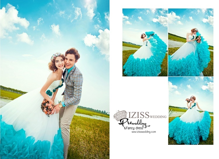 PW275 - Preorder ชุดคู่ถ่ายพรีเวดดิ้ง (prewedding dress) & ชุดแต่งงานแฟนซี (Fancy wedding dress)ชายหญิง "ธีมสีขาว-ฟ้า"