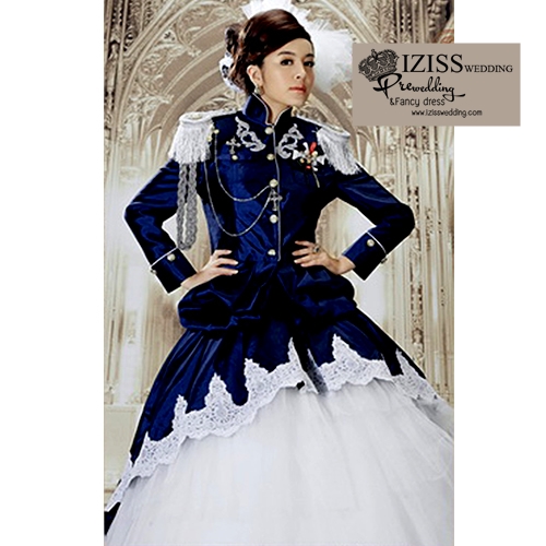 PW401- **พรีออเดอร์**ชุดคู่ถ่ายพรีเวดดิ้ง (prewedding dress) & ชุดแต่งงานแฟนซี (Fancy wedding dress)ชายหญิงสไตล์เจ้าชายเจ้าหญิง "ธีมสีน้ำเงิน"