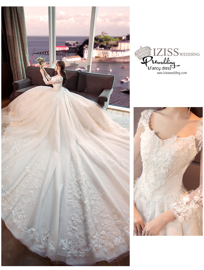 BR341 **พรีออเดอร์**ชุดแต่งงาน&ชุดเจ้าสาวแบบยาวอลังการ สีขาวเกรดพรีเมี่ยม หรูหราน่ารัก สวยโดดเด่นไม่ซ้ำใคร