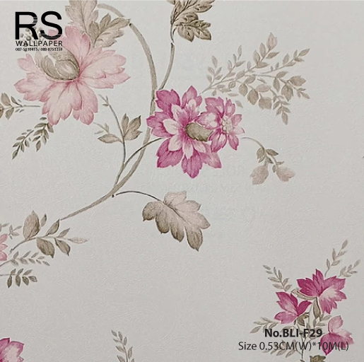 วอลเปเปอร์ลายดอกไม้สีชมพูม่วง พื้นสีขาวหม่น No.BLI-F29