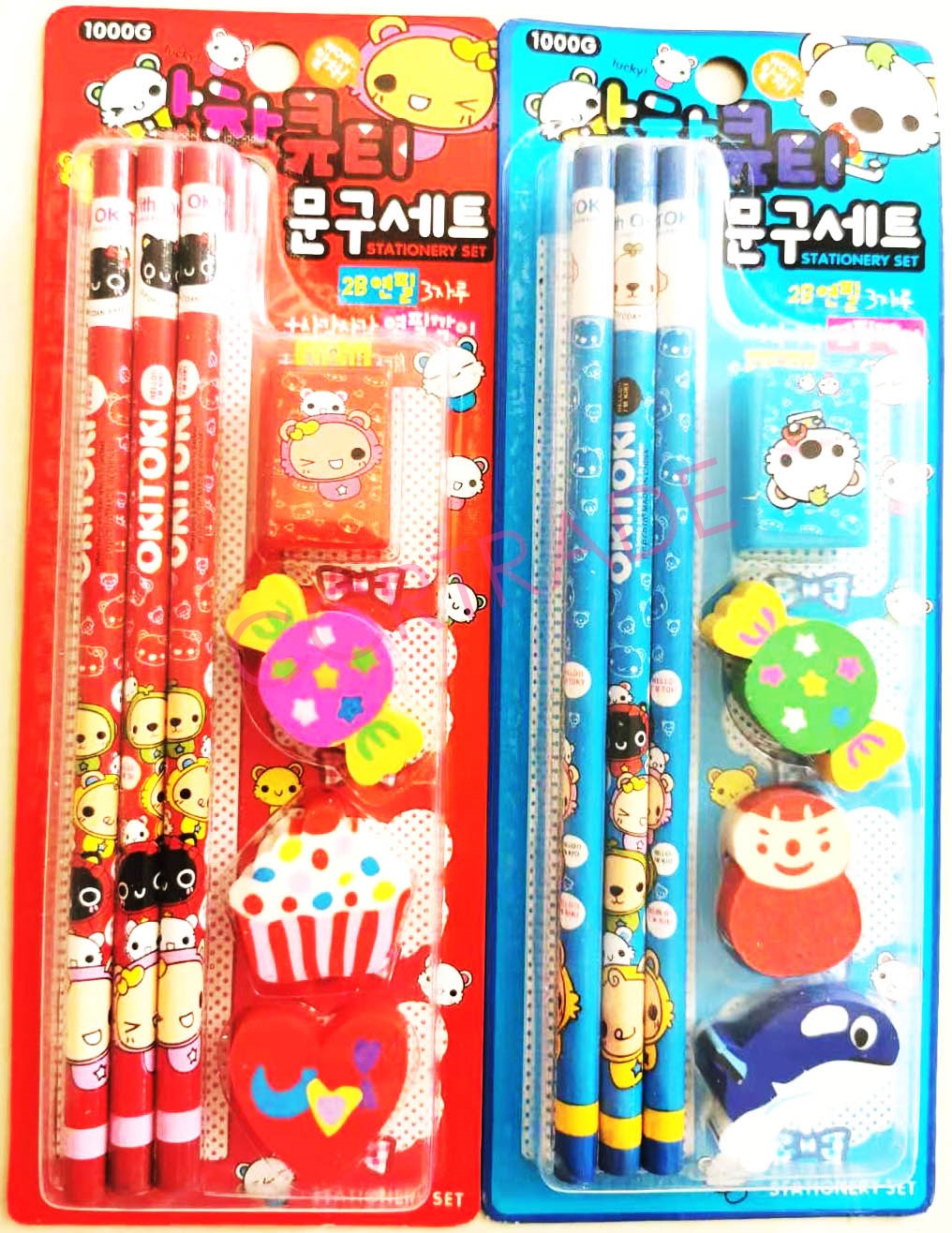 ชุดเครื่องเขียน+ยางลบ 4 ชิ้นแผงการ์ตูน 21.5 ซม.