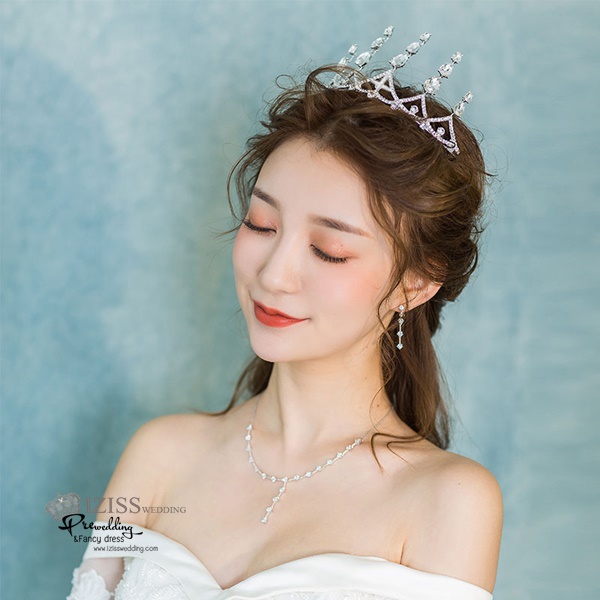 AC027 **พรีออเดอร์**ชุดเทียร่า มงกุฎเพชร ต่างหูและสร้อยคอ ชุดเครื่องประดับเจ้าสาวสวยหรูดุจเจ้าหญิง