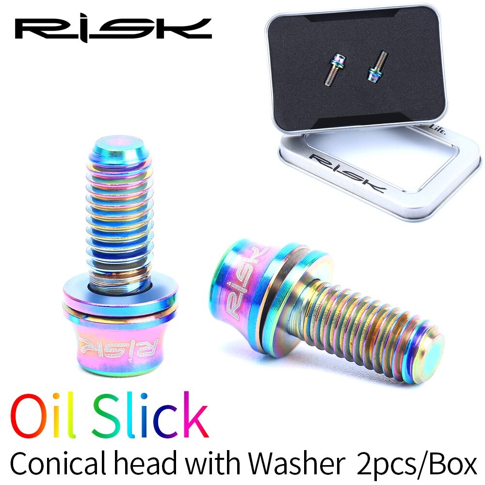 น็อตไทเทเนียมยึดขาขวดน้ำจักรยาน RISK TC4 M5X12mm 2 ชิ้น แบบมีแหวนรอง