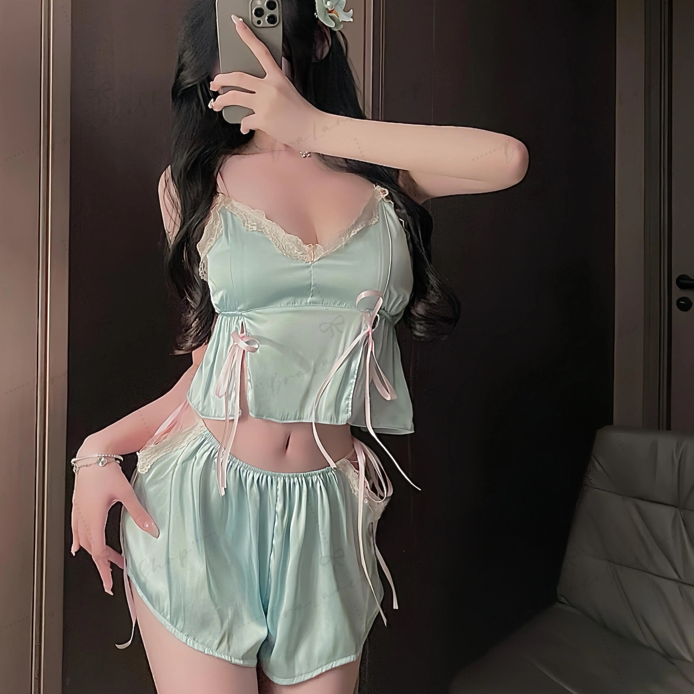 BLS✿108 ชุดนอนลูกไม้ขาสั้น