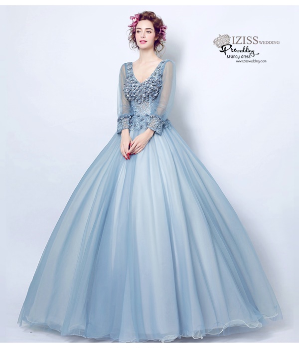 DL041 - **พรีออเดอร์** ชุดราตรี เดรสยาวออกงาน (Night party dresses) ชุดไปงานแต่งงานสวยๆ "ธีมสีเทาแต่งดอก 3D"