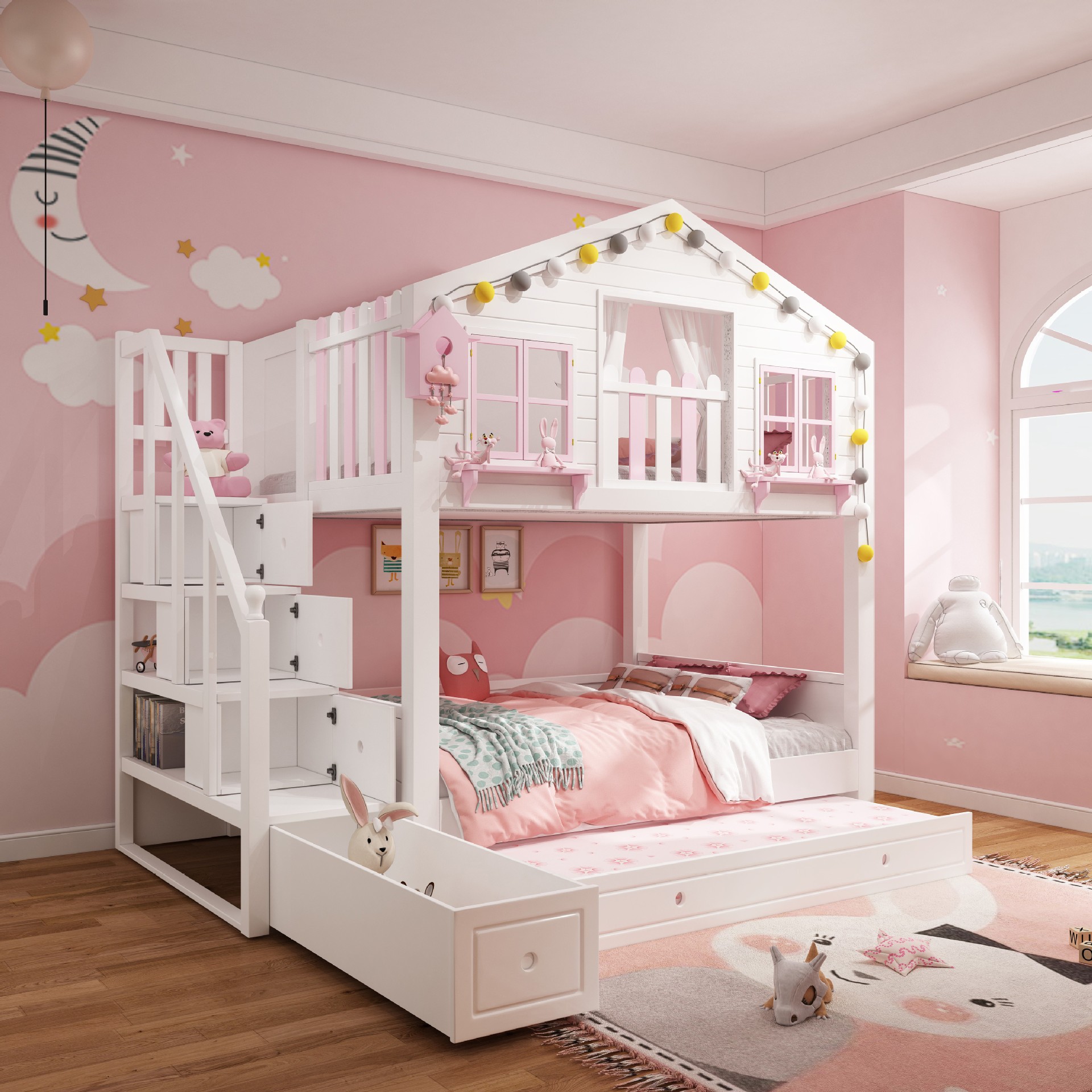 เตียง 2 ชั้นรุ่น Tree House สีชมพู