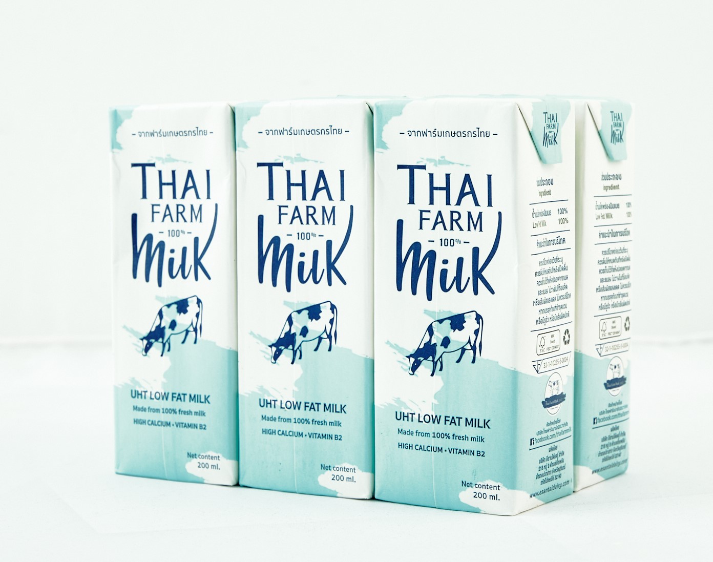 ไทยฟาร์ม นมโคสด รสพร่องมันเนย (กล่องสีฟ้า) ขนาด 200 มล. (Thai Farm Low Fat Milk 200ml) แพ็ค 6 กล่อง