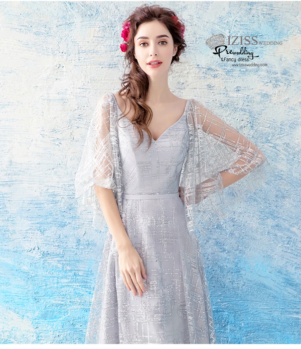 DL063 - **พรีออเดอร์** ชุดราตรี เดรสยาวออกงาน (Night party dresses) ชุดไปงานแต่งงานสวยๆ "ธีมสีเงินแต่งกลิตเตอร์"