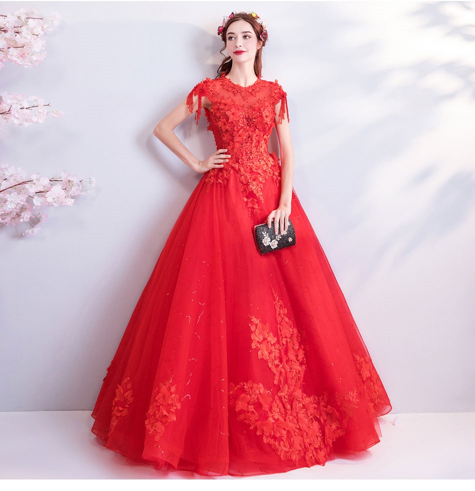 DL095 **พรีออเดอร์** ชุดออกงานสีแดง ชุดราตรี เดรสยาวออกงาน (Night party dresses) ชุดไปงานแต่งงานสวยๆ "ธีมสีแดง"