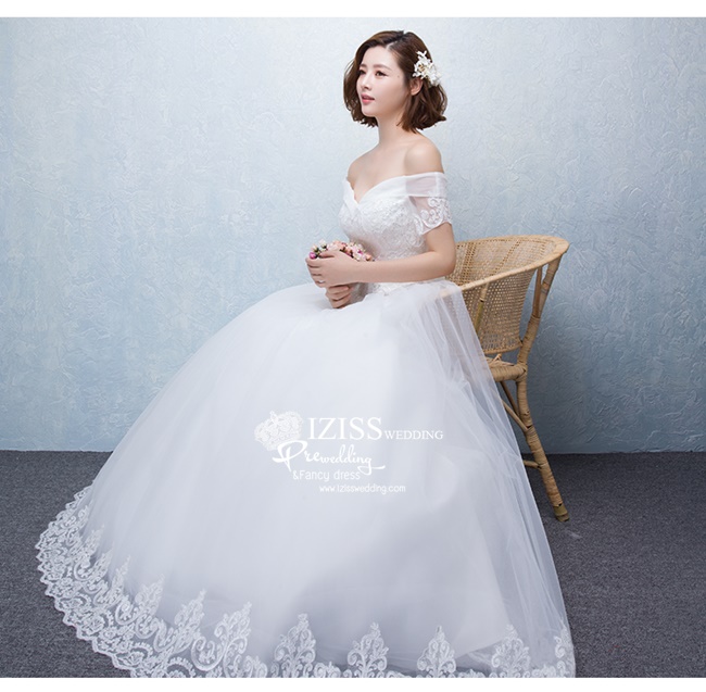 BR132 **พรีออเดอร์**ชุดแต่งงาน&ชุดเจ้าสาวแบบยาวสีขาวเกรดพรีเมี่ยม เปิดไหล่ มีแขน หรูหราน่ารัก สวยโดดเด่นไม่ซ้ำใคร