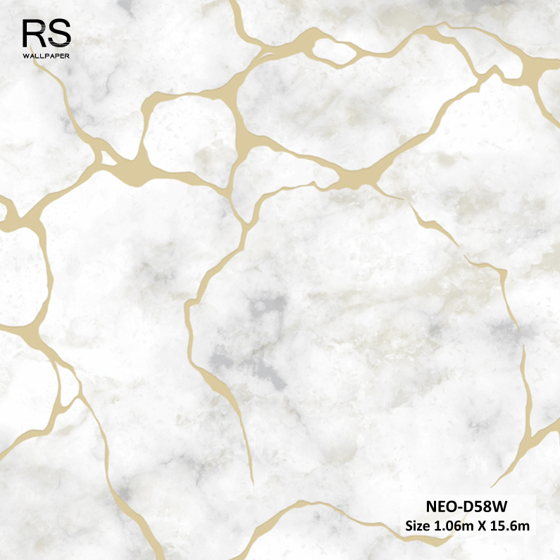 วอลเปเปอร์ ลายหินอ่อน สีขาวปนเทาแทรกเส้นสีเทา NEO-D58W