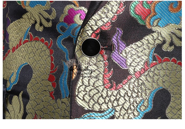 ST094 **พรีออเดอร์**สูทจีนผู้ชายสีน้ำเงินแขนยาว ลายดอกไม้จีนสีเงิน ติดกระดุม พร้อมกางเกงสีน้ำเงินขาสอบ ชุดสูทเจ้าบ่าว สูทแฟนซี ถ่ายพรีเวดดิ้ง & ชุดแต่งงานแฟนซี (Fancy wedding dress) สูทผู้ชายสีน้ำเงิน