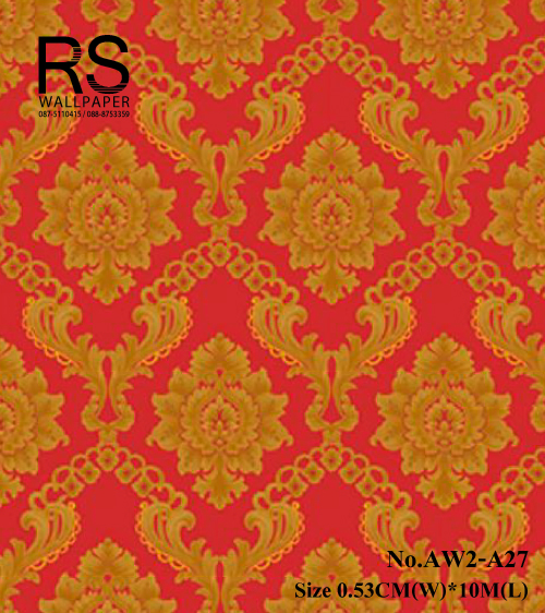 วอลเปเปอร์ ลายหลุยส์ คลาสสิค พื้นแดง ลายสีทอง มีกลิเตอร์ วิ้งๆ AW2-A27