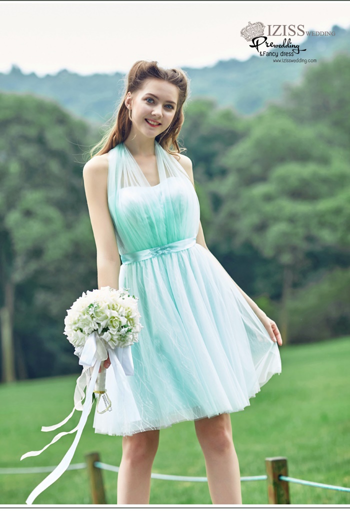 ฺBM0121 - พรีออเดอร์ ชุดเพื่อนเจ้าสาวราตรีสั้นธีมสีเขียวมินท์/สีเทา น่ารักมากๆค่ะ