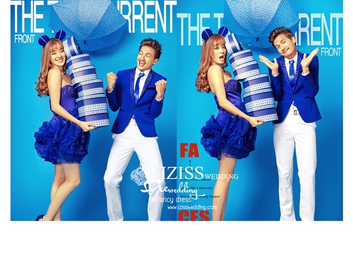 PW006 - **เลิกผลิตค่ะ** ชุดคู่ถ่ายพรีเวดดิ้ง (prewedding dress) & ชุดแต่งงานแฟนซี (Fancy wedding dress)ชายหญิง "ธีมสีน้ำเงิน"