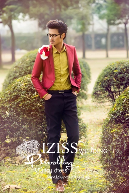 PW139 - Pre order ชุดคู่ถ่ายพรีเวดดิ้ง (prewedding dress) & ชุดแต่งงานแฟนซี (Fancy wedding dress)ชายหญิง "ธีมสีโอโรส-แดง"