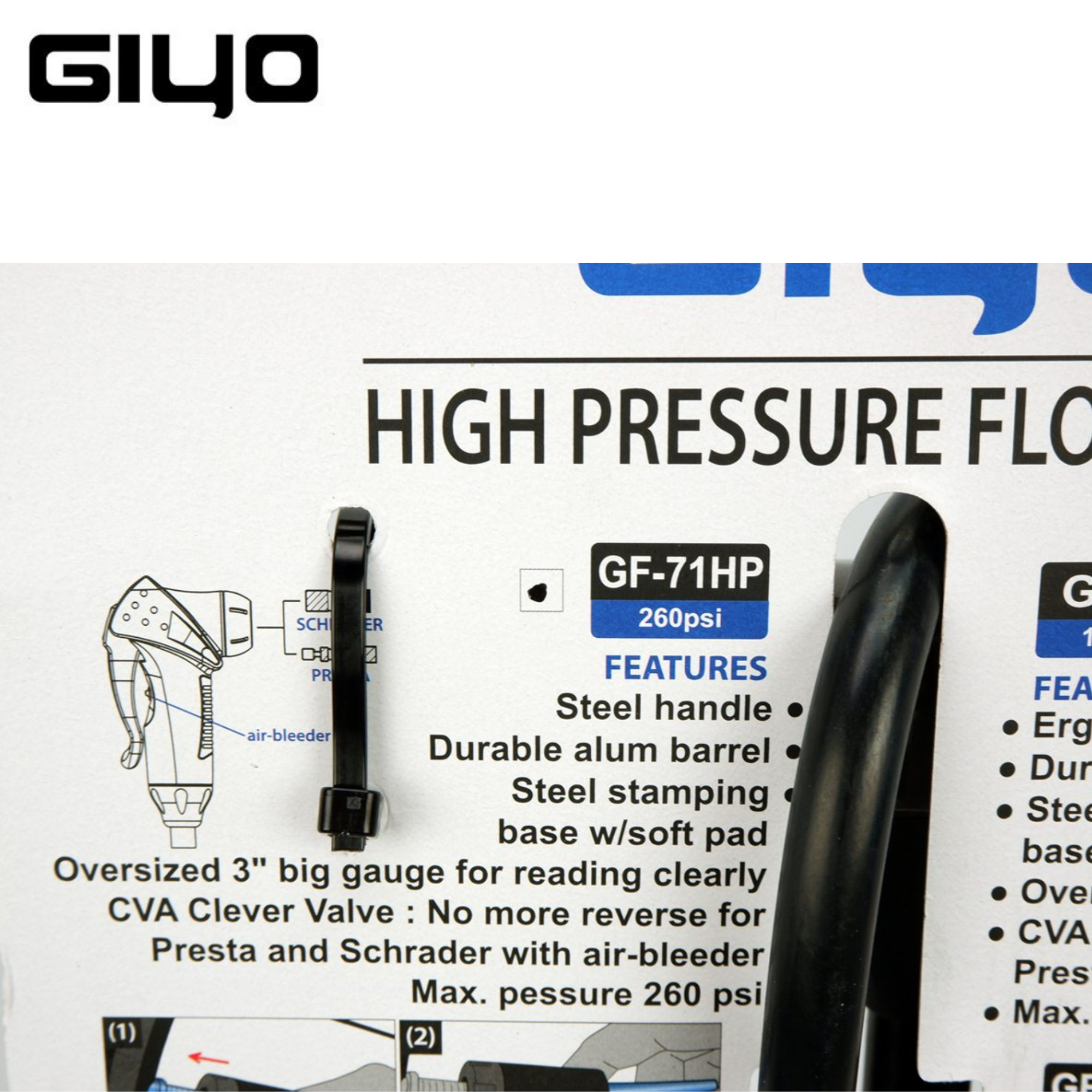 สูบจักรยานตั้งพื้น มอเตอร์ไซต์ GIYO GF-71HP แรงดัน 260PSI/GF-71 180PSI