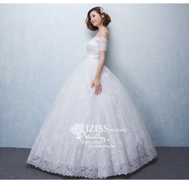 ฺBR117 **พรีออเดอร์**ชุดแต่งงาน&ชุดเจ้าสาวแบบยาวสีขาวเกรดพรีเมี่ยม เปิดไหล่ มีแขน หรูหราน่ารัก สวยโดดเด่นไม่ซ้ำใคร