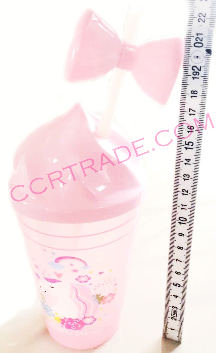 แก้วน้ำยูนิคอร์น+หลอดโบว์ 9x17 ซม.