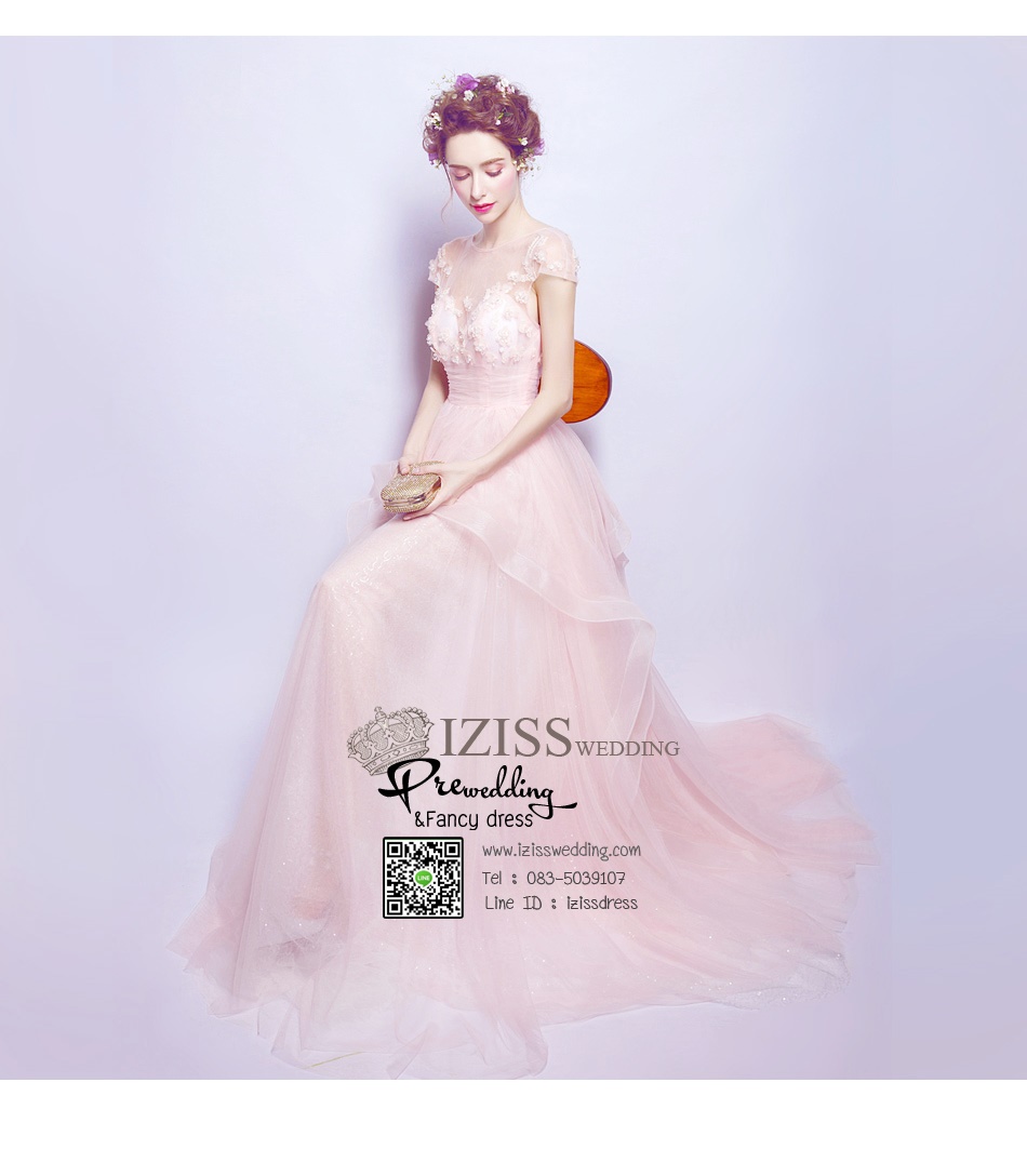 DL003 - **Pre order** ชุดราตรี เดรสยาวออกงาน (Evening dresses) ชุดไปงานแต่งงานสวยๆ "ธีมสีส้มโอโรส"