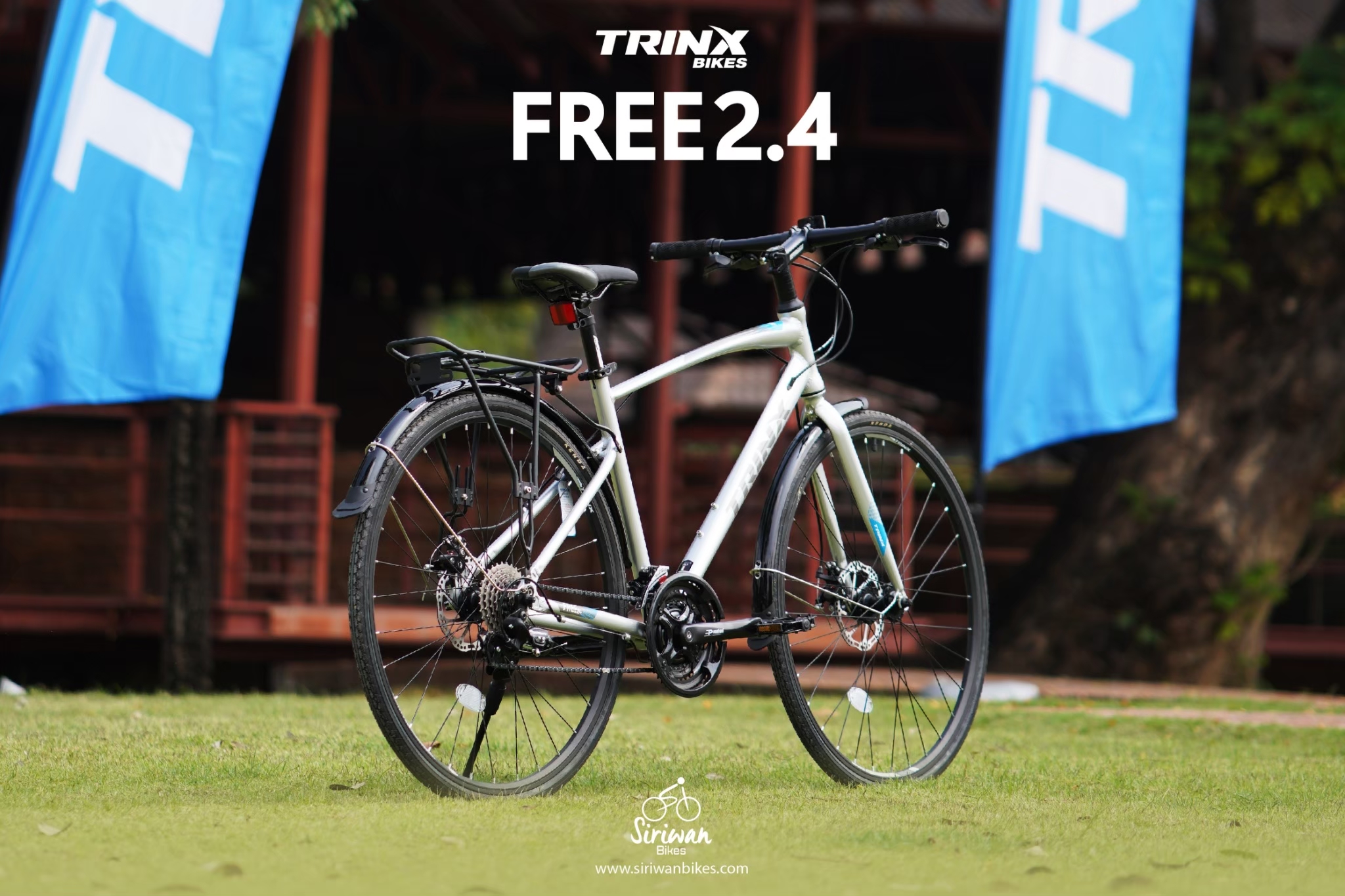 TRINX : FREE2.4 จักรยานไฮบริด เฟรมอลูมิเนียม 24 สปีด ดิสเบรค พร้อมตะแกรง บังโคลน ขาตั้ง