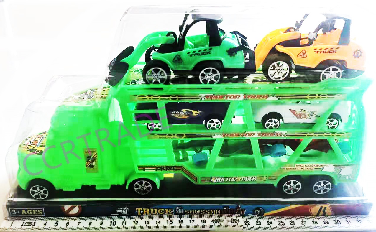 รถบรรทุกก่อสร้าง 3 ชั้นสีสด มีลานฝาครอบ 18x33.5 ซม.(1x3)