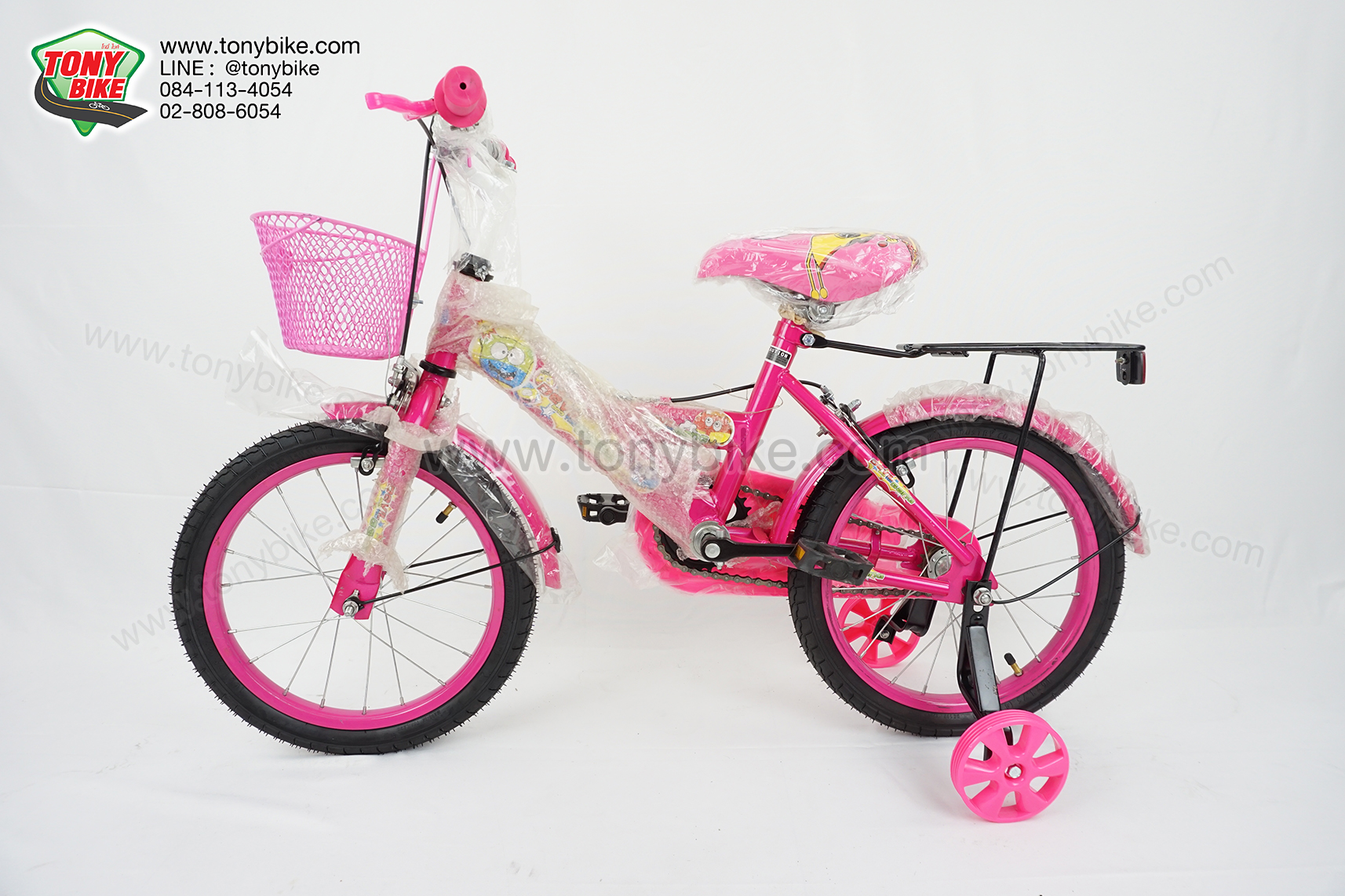 จักรยานเด็ก ล้อ 16 นิ้ว แฮนด์ตรง สีชมพู
