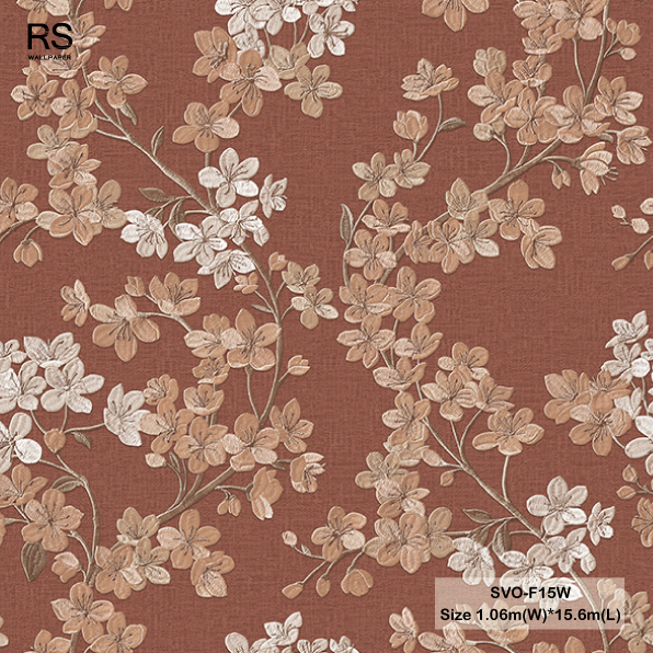 วอลเปเปอร์ลายดอกไม้สีส้มอมแดง SVO-F15W