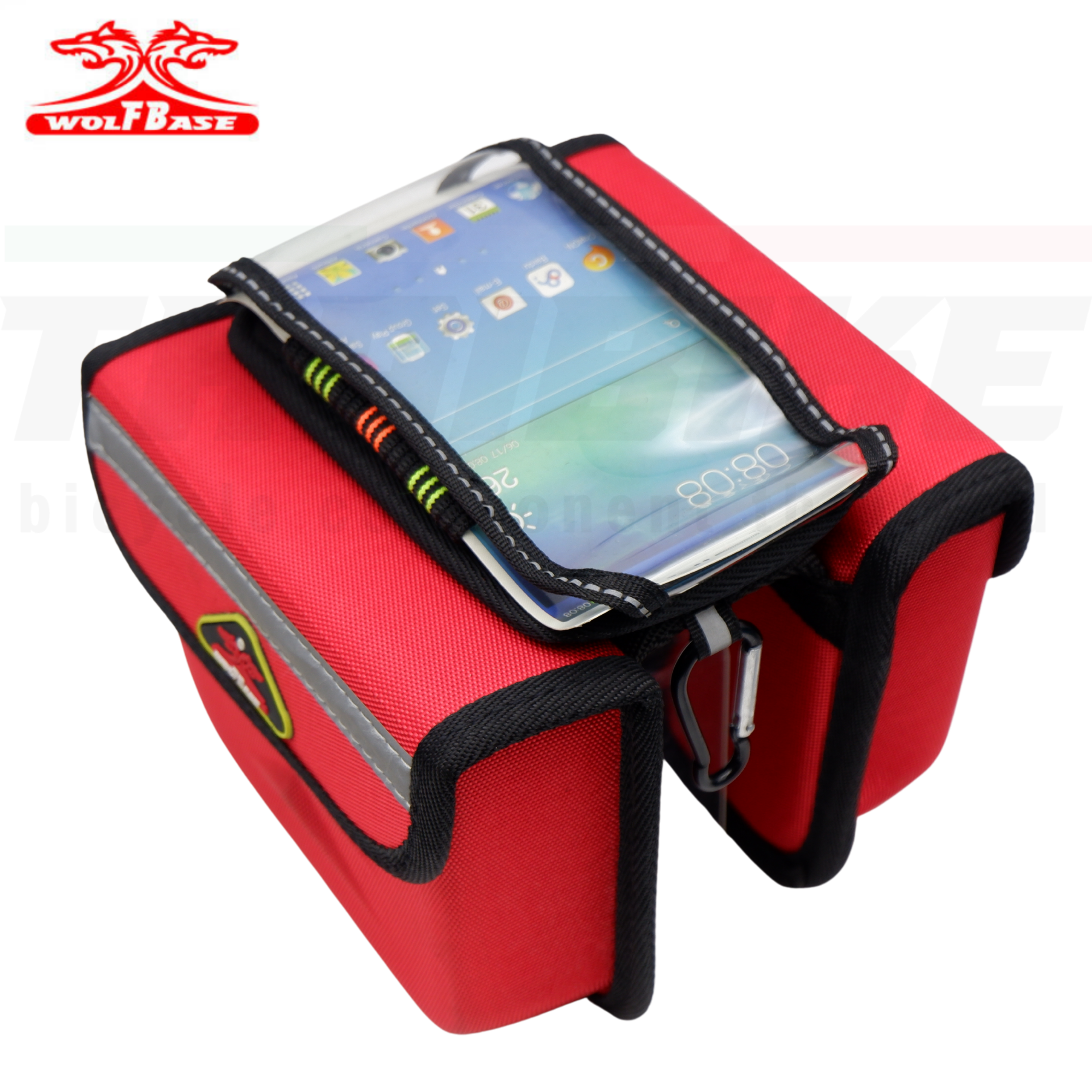 กระเป๋าพาดเฟรมหน้าจักรยานใส่มือถือได้ แบบทรงแข็ง WOLFBASE THAIBIKE พร้อมผ้ากันฝน