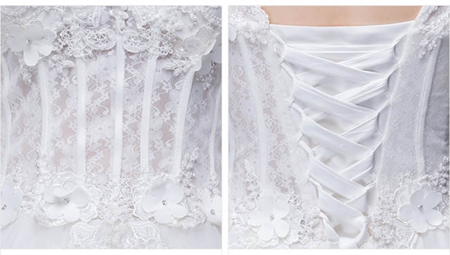 BR147 **พรีออเดอร์**ชุดแต่งงาน&ชุดเจ้าสาวแบบยาวสีขาวเกรดพรีเมี่ยม เปิดไหล่ มีแขน หรูหราน่ารัก สวยโดดเด่นไม่ซ้ำใคร