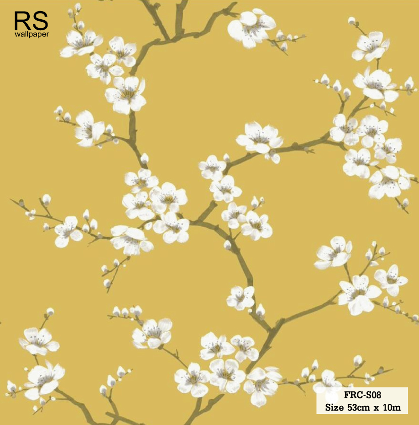 วอลเปเปอร์ ลายดอกไม้สีขาวพื้นสีเหลือง FRC-S08