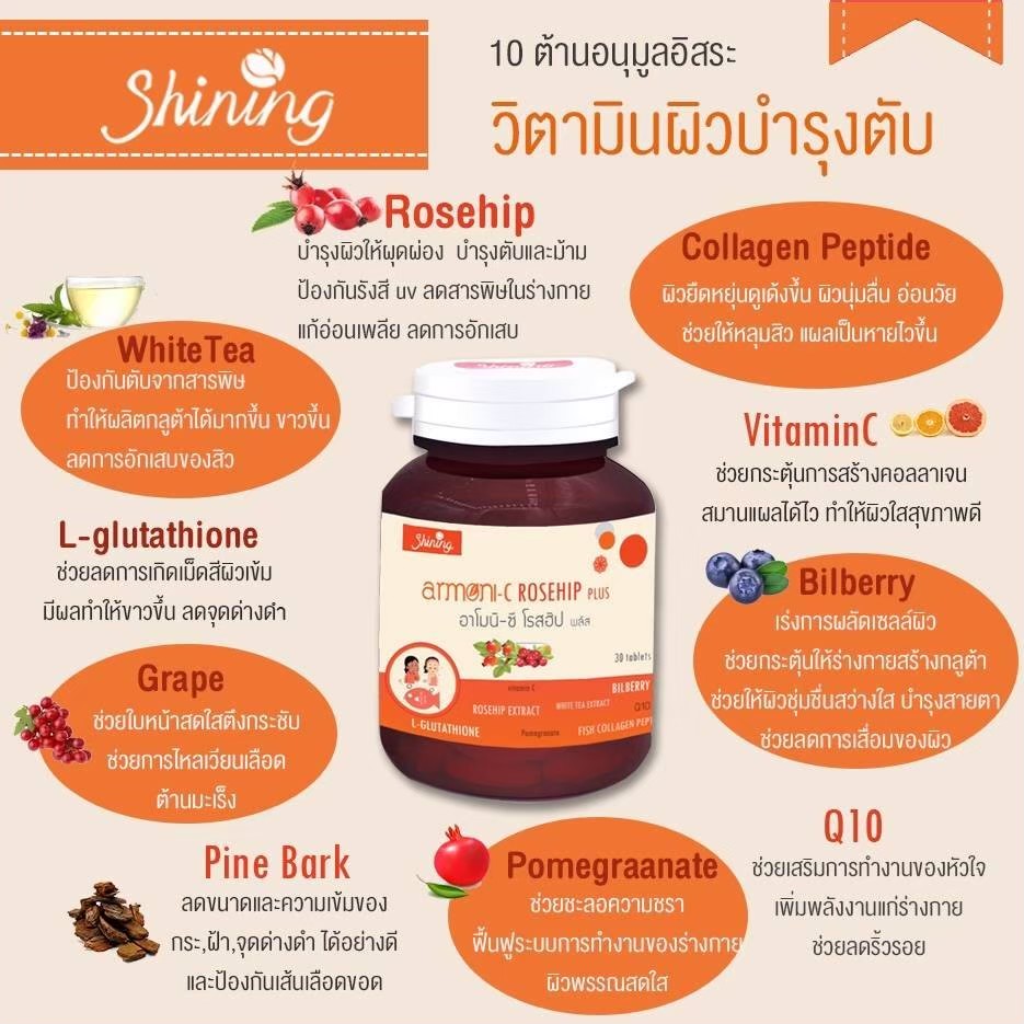อาโมนิซีโรสฮิป (AMONI C-Rosehip) เร่งผิวขาวใส สุขภาพดี มีออร่า By ชายนิ่ง // ของแท้100%