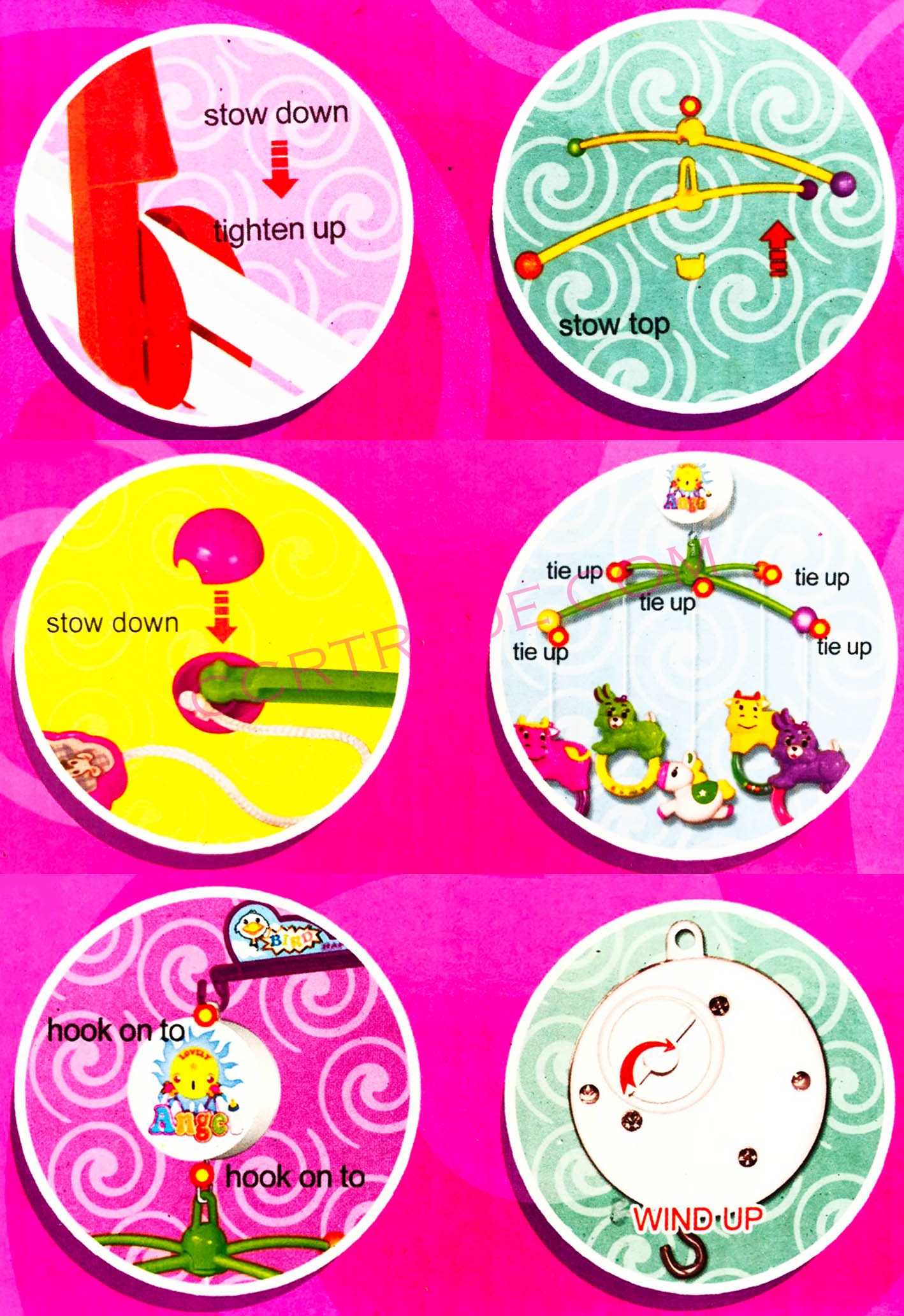 โมบายการ์ตูนยางนิ่มไขลาน มีเพลงกล่องชมพู 39 ซม.(1x3)