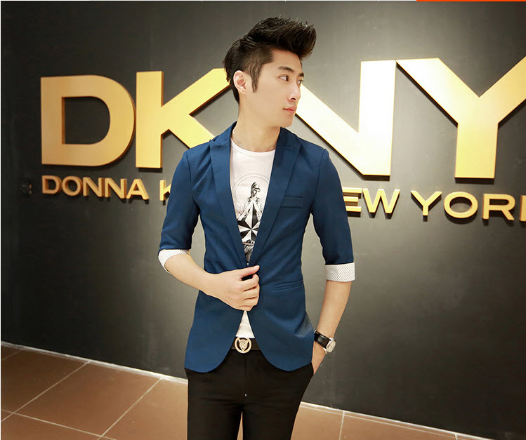 เสื้อสูทผู้ชายสีน้ำเงินแขน7ส่วน