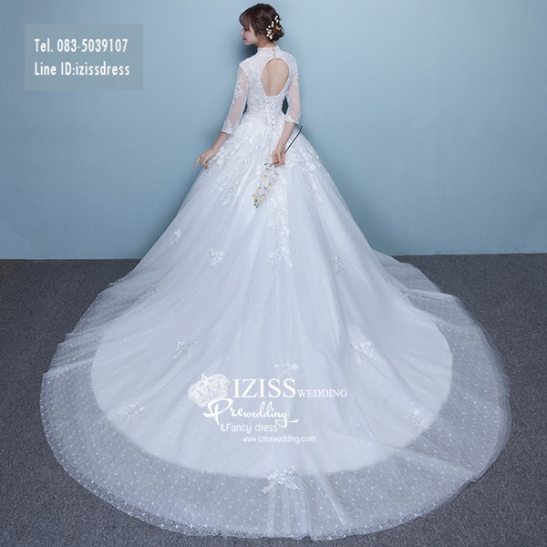 BR276**พรีออเดอร์**ชุดแต่งงาน&ชุดเจ้าสาวแบบยาวสีขาวเกรดพรีเมี่ยม เปิดไหล่ มีแขน หรูหราน่ารัก สวยโดดเด่นไม่ซ้ำใคร