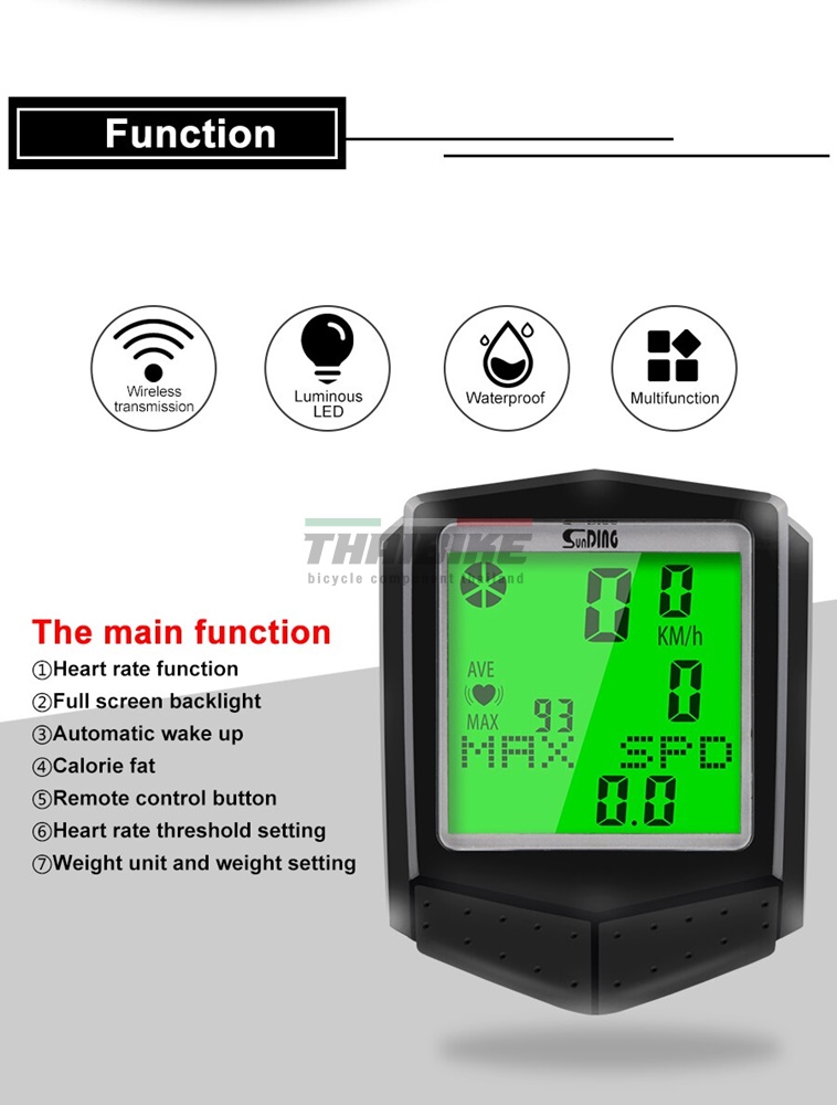 ไมล์จักรยานไร้สาย SUNDING SD-573C มีฮาร์ทเรท