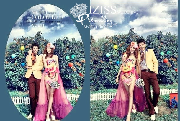 PW025 - **เลิกผลิตค่ะ** ชุดคู่ถ่ายพรีเวดดิ้ง (prewedding dress) & ชุดแต่งงานแฟนซี (Fancy wedding dress)ชายหญิง "ธีมสีชมพู-เหลือง"