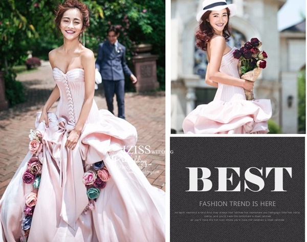 PW490 - **พร้อมส่งเฉพาะชุดผู้หญิง** ชุดคู่ถ่ายพรีเวดดิ้ง (prewedding dress) & ชุดแต่งงานแฟนซี (Fancy wedding dress)ชายหญิง "ธีมสีชมพู"