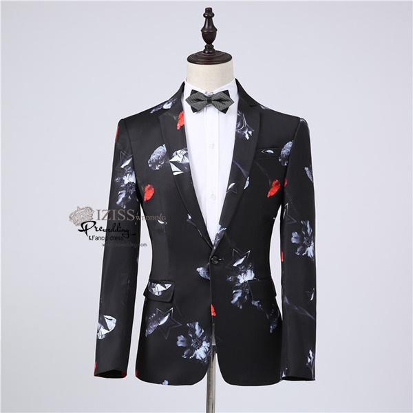 ST110- **พรีออเดอร์**สูทแฟนซีผู้ชายสีดำลายดาวผสมดอกไม้ พร้อมกางเกง ชุดสูทเจ้าบ่าว สูทแฟนซี ถ่ายพรีเวดดิ้ง & ชุดแต่งงานแฟนซี (Fancy wedding dress) สูทผู้ชายสีดำลายดาวผสมดอกไม้