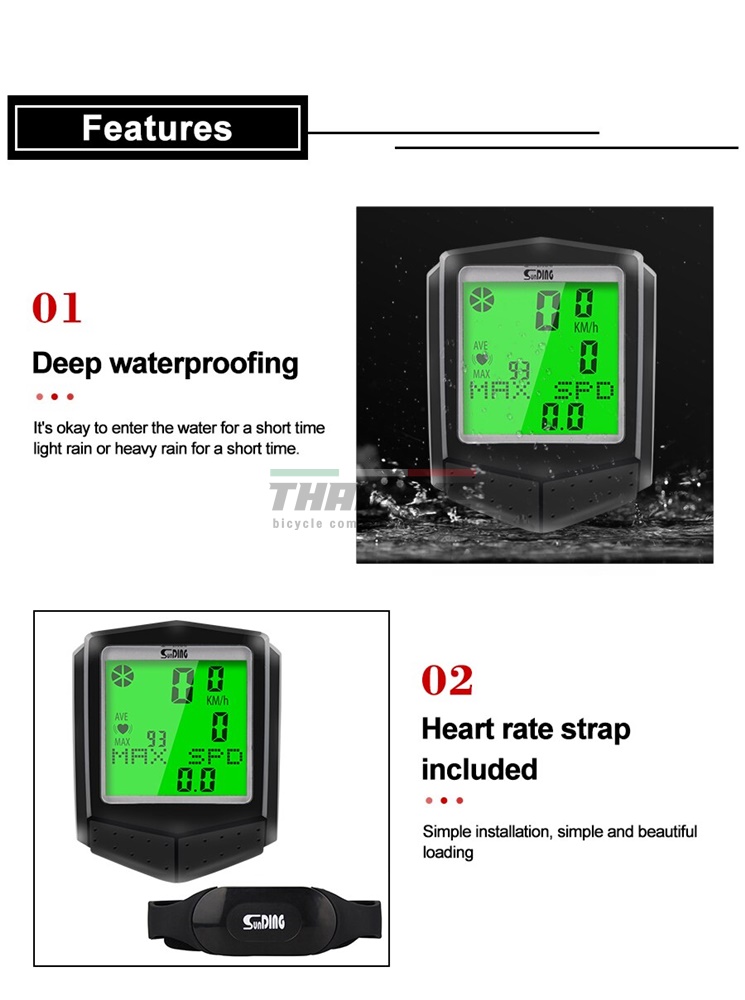 ไมล์จักรยานไร้สาย SUNDING SD-573C มีฮาร์ทเรท
