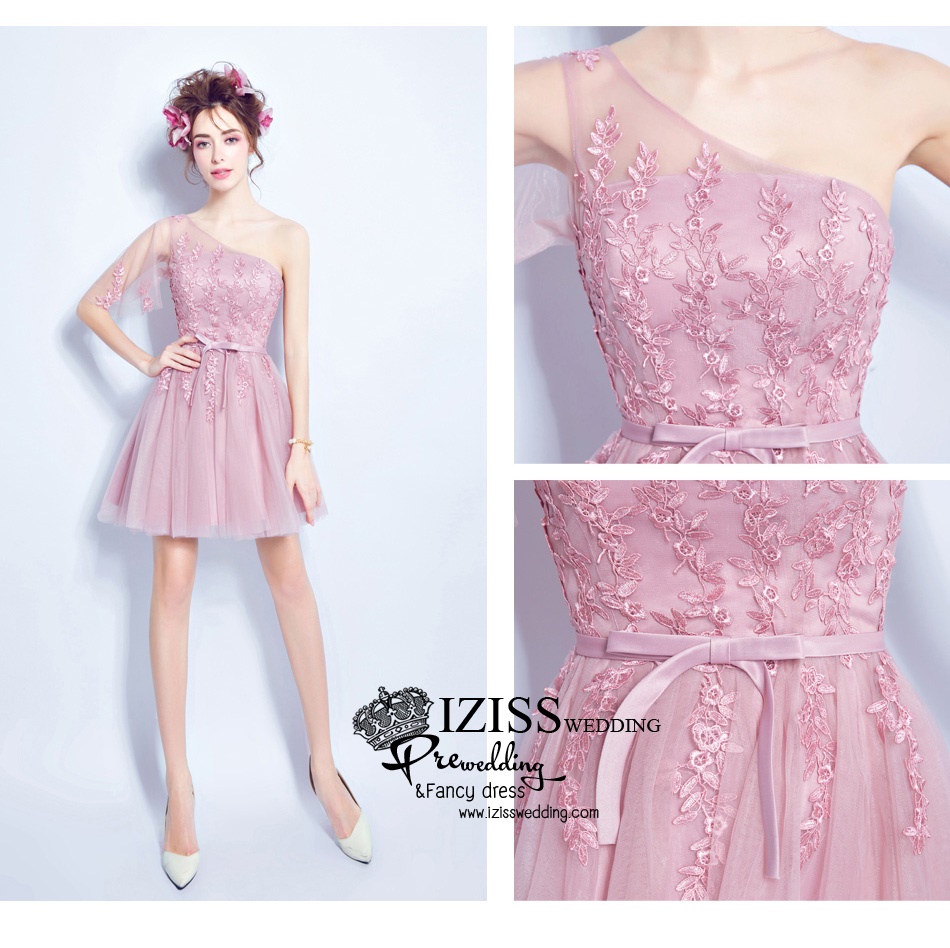 DS012 - **Pre order** ชุดราตรีเดรสสั้นออกงาน (short dresses) ชุดไปงานแต่งงานสวยๆ "ธีมสีชมพูกะปิ"