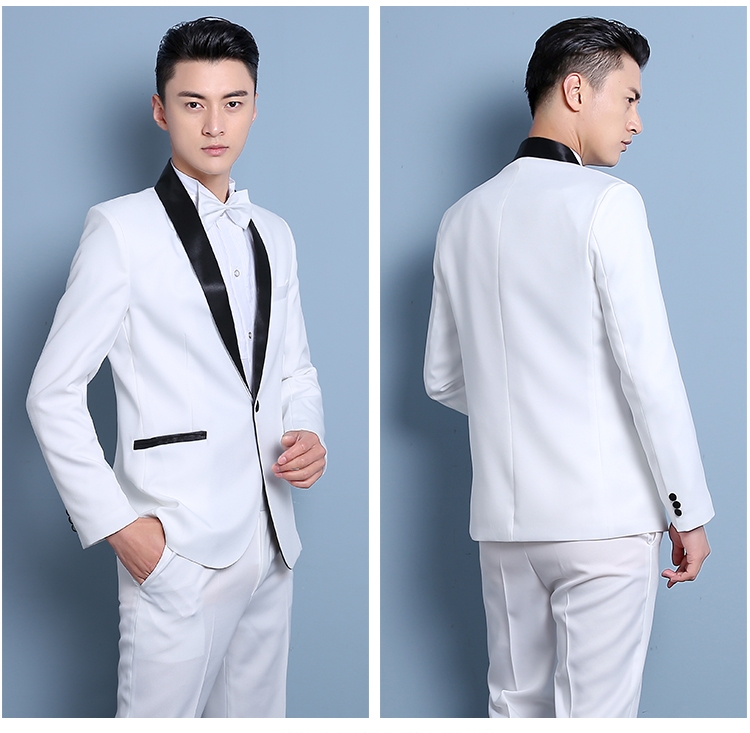 ST129- **พรีออเดอร์**สูทผู้ชายสีขาวสลับดำ สูทสีดำสลับขาว แขนยาว พร้อมกางเกง ชุดสูทเจ้าบ่าว สูทแฟนซี ถ่ายพรีเวดดิ้ง & ชุดแต่งงานแฟนซี (Fancy wedding dress) สูทผู้ชายสีขาวและสีดำ