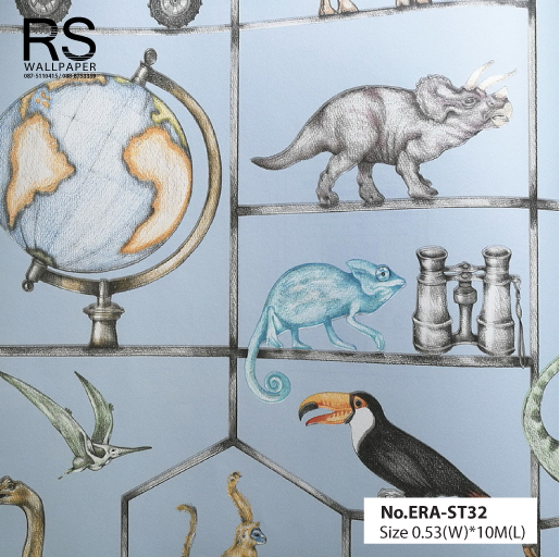 วอลเปเปอร์ ลายห้องเด็ก รูปสัตว์ พื้นสีฟ้า No.ERA-ST32