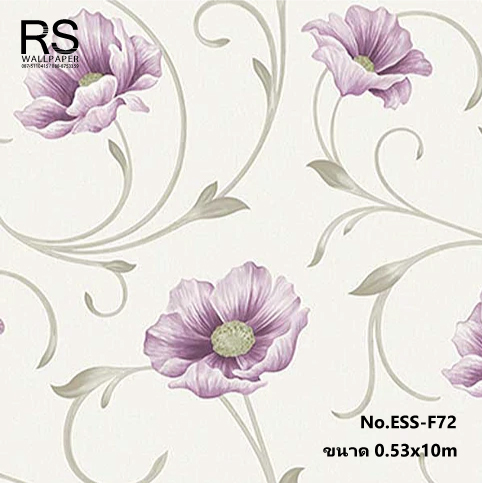วอลเปเปอร์ลายดอกไม้ สีม่วง พื้นสีขาวครีม ESS-F72