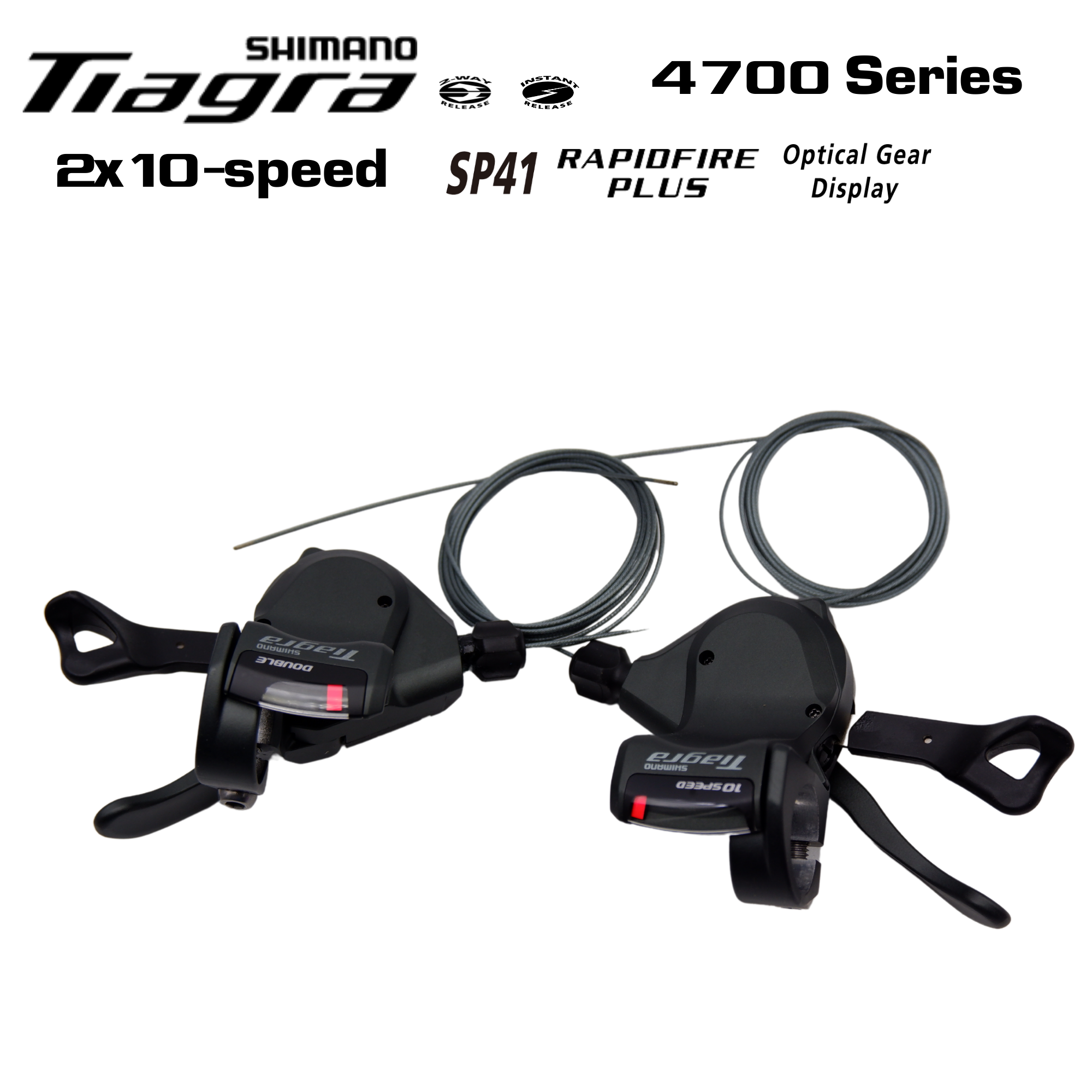 มือเกียร์จักรยานเสือหมอบแฮนด์ตรง SHIMANO TIAGRA, SL4700, รุ่นจาน 2 ชั้น, ใส่แฮนด์ตรง, 10-SPD, พร้อมสาย (มีกล่อง)