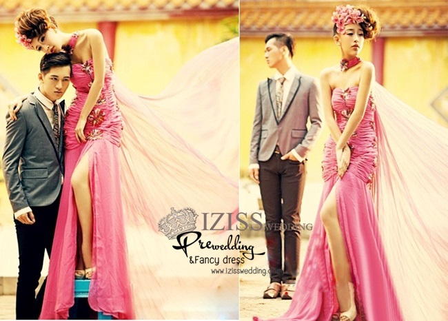 PW089 - Pre order ชุดคู่ถ่ายพรีเวดดิ้ง (prewedding dress) & ชุดแต่งงานแฟนซี (Fancy wedding dress)ชายหญิง "ธีมสีชมพู-กรมท่า"