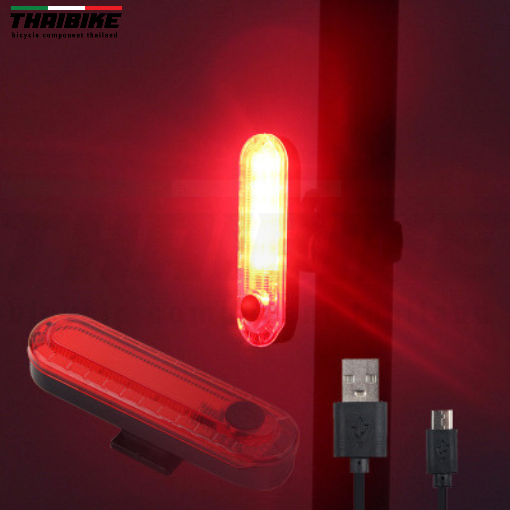 ไฟหน้า ไฟท้ายจักรยาน THAIBIKE USB ไฟสีแดง/ไฟสีแดงขาว/ไฟสีแดงน้ำเงิน/ไฟสีขาว